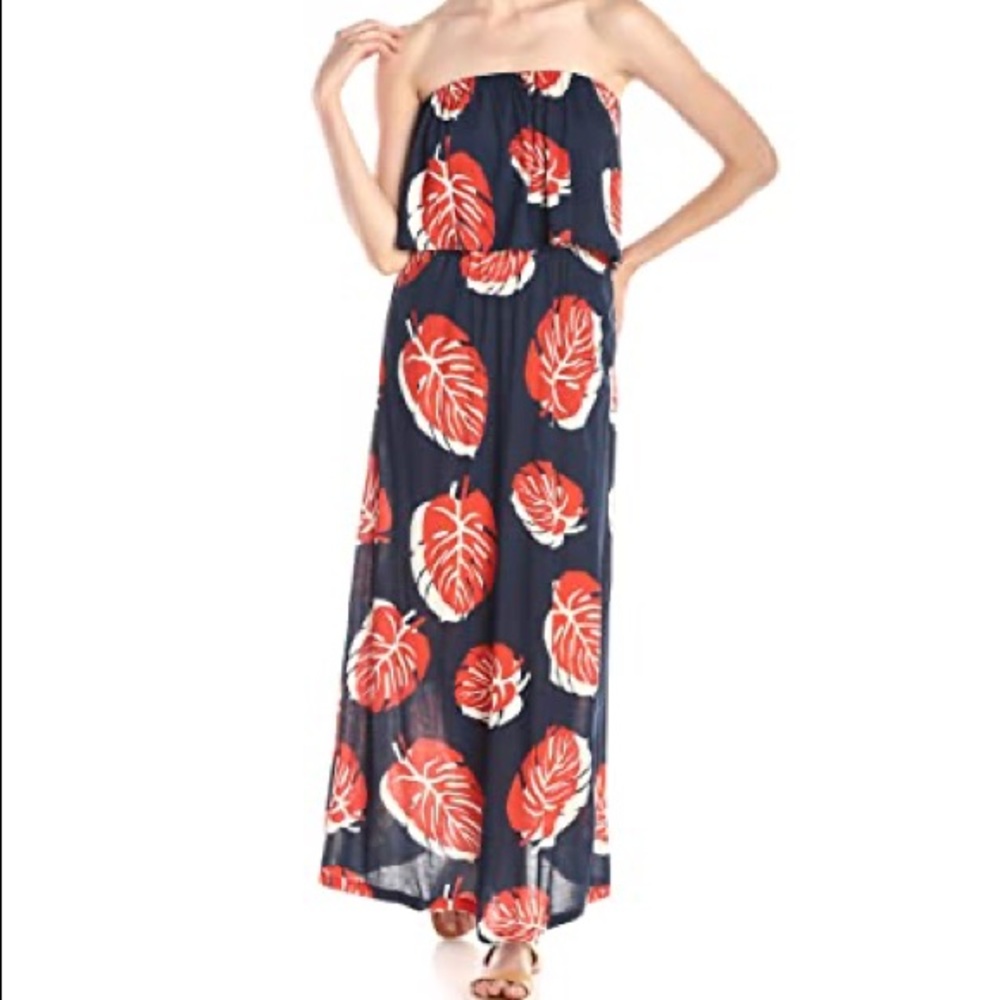 Lucky Brand “Tossed Leaf” Strapless Maxi Dress